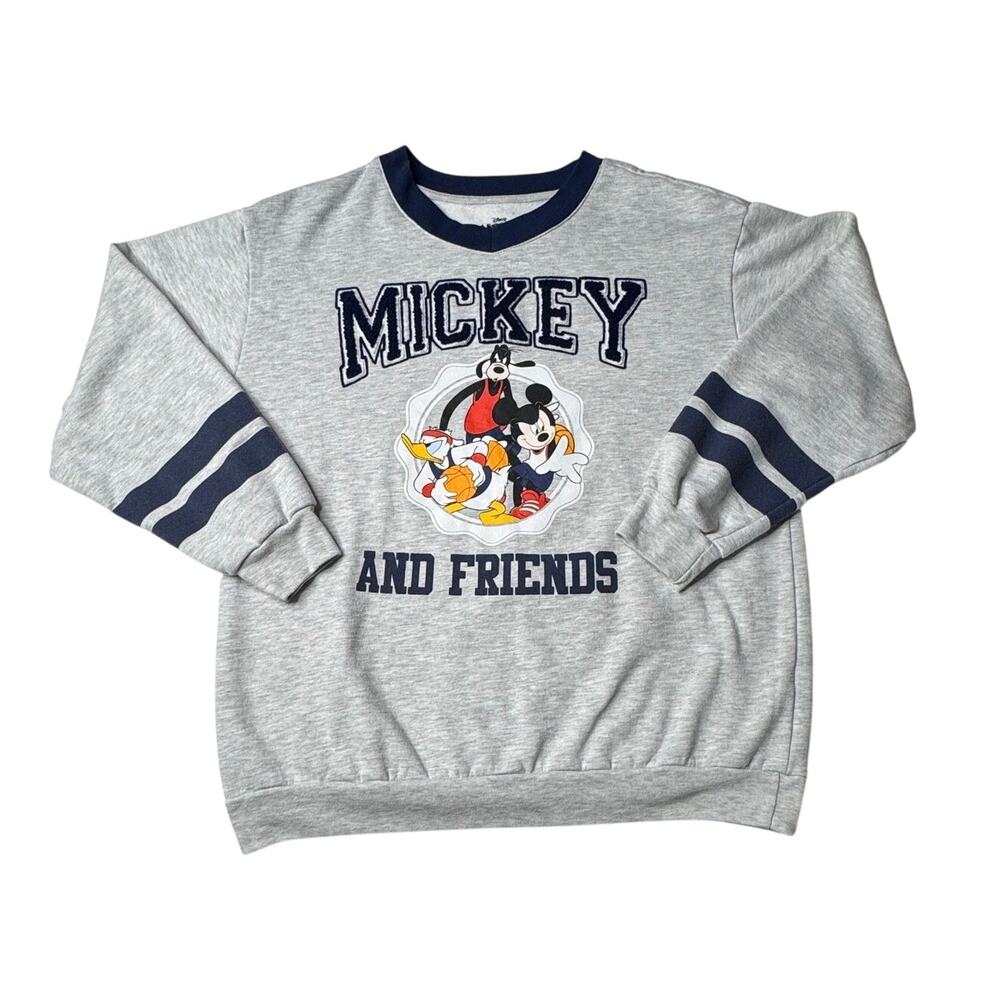 Disney Mickey and Friends Gray Navy Varsity Crewneck Sweatshirt L
